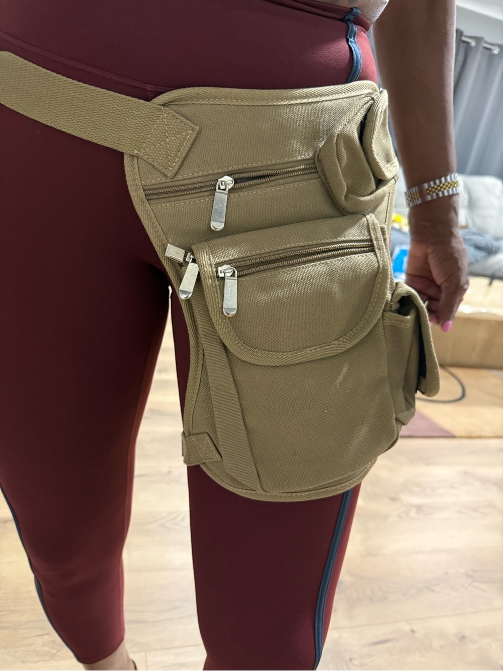Canvas Hip/Thigh Utility Bag in Khaki